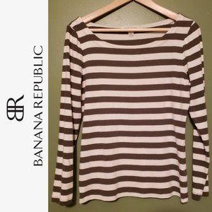 Olive green and white striped long sleeve shirt